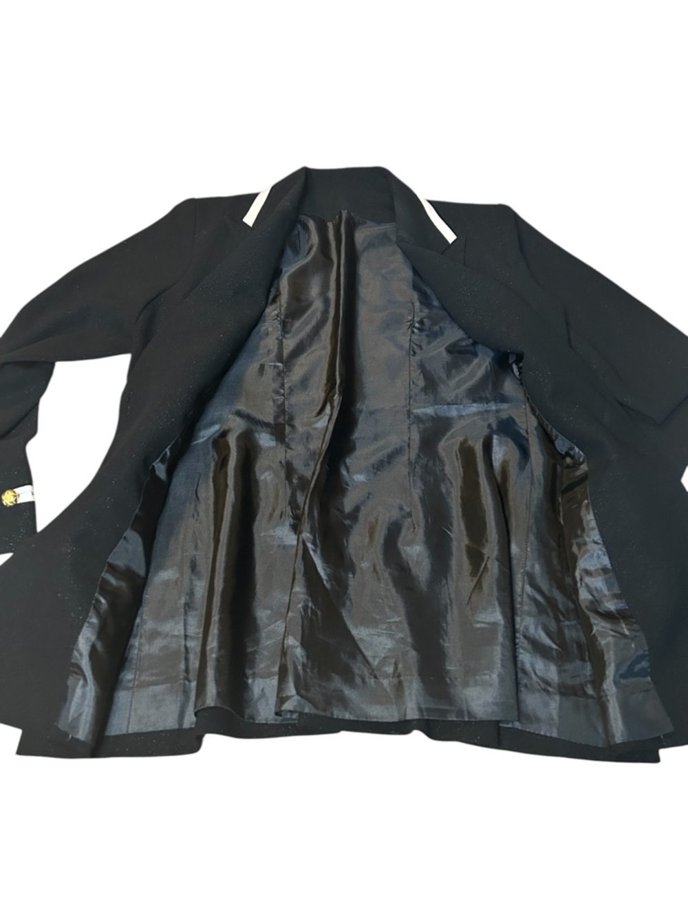 Structured Classic Black Blazer with White Trim and Gold Buttons - Small - Picture 9 of 14